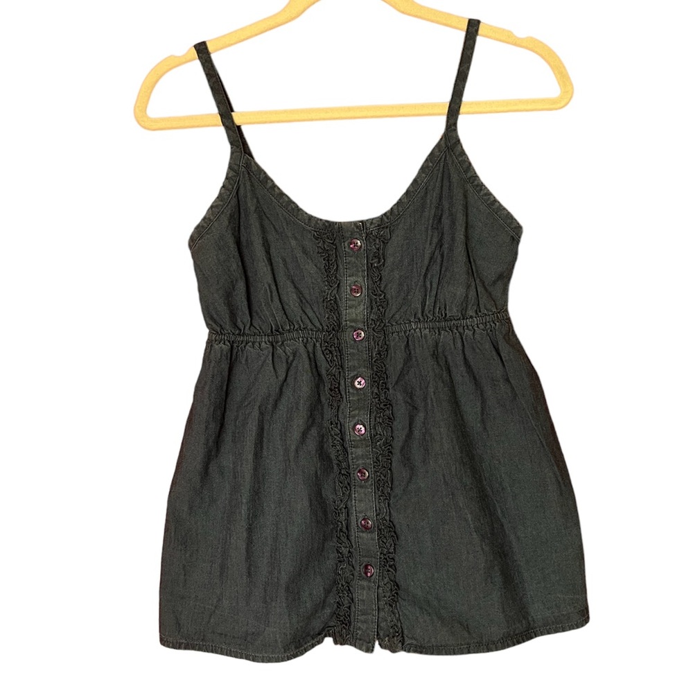 Gap Dark Blue Button Up Babydoll Tank with Ruffle Detail and Adjustable Straps S